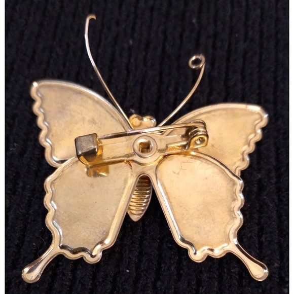 Vintage Butterfly Pin Brooch Enamel Wing Glitter Inlay Gold Tone Design - Picture 5 of 6